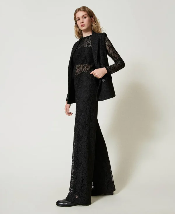 Pantalons Élégants | Pantalons Larges Et Palazzo*TWINSET Milano Pantalon Ample En Dentelle Macramé Noir