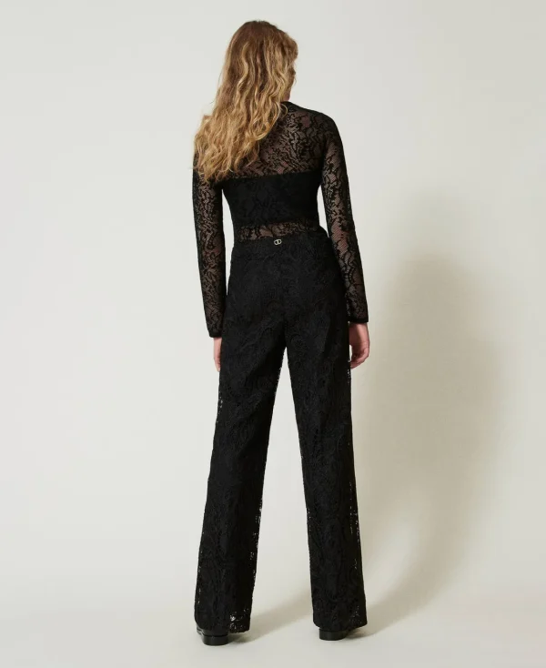 Pantalons Élégants | Pantalons Larges Et Palazzo*TWINSET Milano Pantalon Ample En Dentelle Macramé Noir