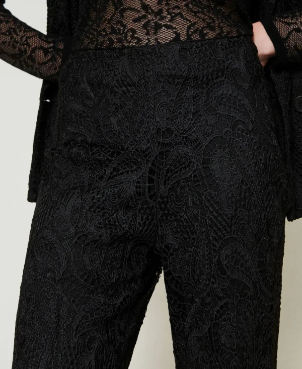 Pantalons Élégants | Pantalons Larges Et Palazzo*TWINSET Milano Pantalon Ample En Dentelle Macramé Noir