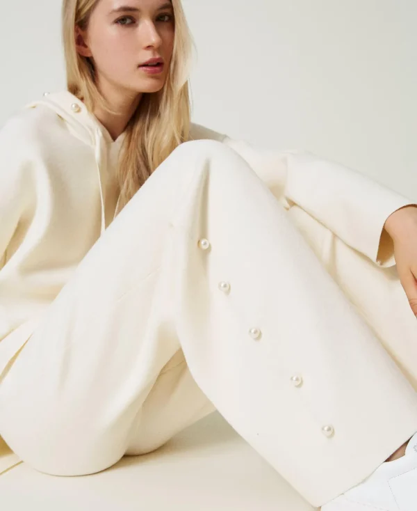 Pantalons Larges Et Palazzo*TWINSET Milano Pantalon Ample En Maille Avec Perles Blanc Antique White