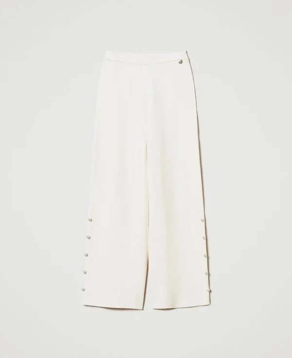 Pantalons Larges Et Palazzo*TWINSET Milano Pantalon Ample En Maille Avec Perles Blanc Antique White