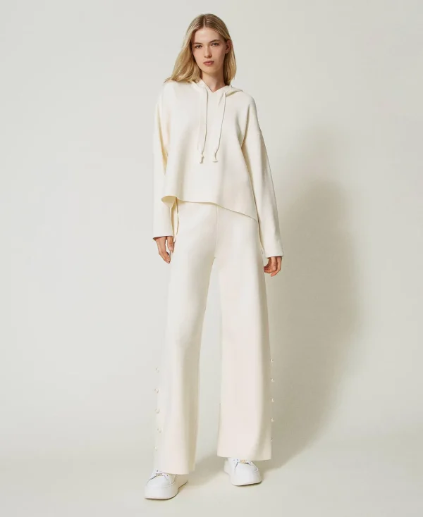 Pantalons Larges Et Palazzo*TWINSET Milano Pantalon Ample En Maille Avec Perles Blanc Antique White