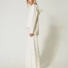 Pantalons Larges Et Palazzo*TWINSET Milano Pantalon Ample En Maille Avec Perles Blanc Antique White