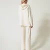 Pantalons Larges Et Palazzo*TWINSET Milano Pantalon Ample En Maille Avec Perles Blanc Antique White
