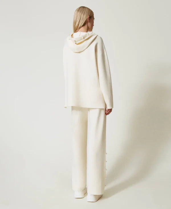 Pantalons Larges Et Palazzo*TWINSET Milano Pantalon Ample En Maille Avec Perles Blanc Antique White