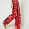 pantalon_ample_en_satin_f_7.webp Pantalons Larges Et Palazzo*TWINSET Milano Pantalon Ample En Satin Floral Grandes Fleurs Rouge/Red Plum
