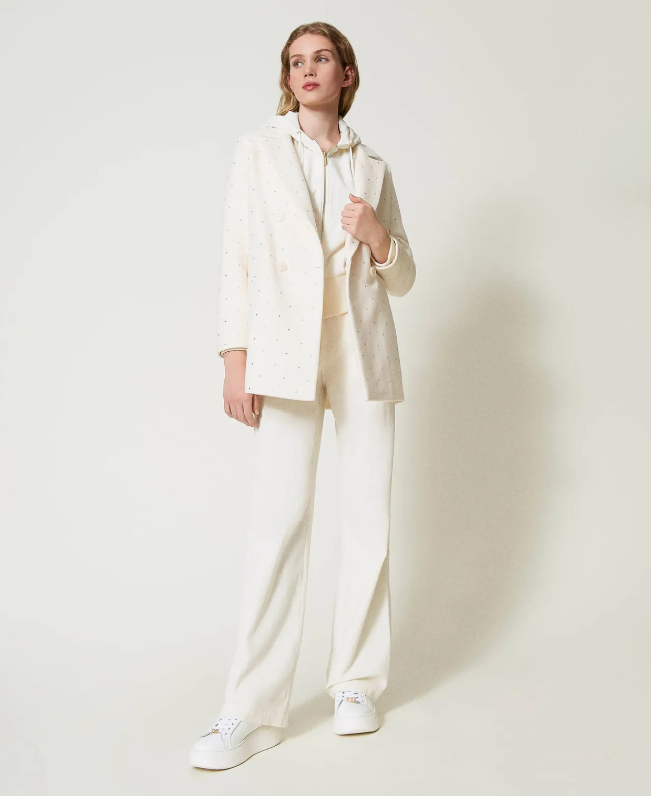 Pantalons Élégants | Pantalons Larges Et Palazzo*TWINSET Milano Pantalon Ample En Velours Nacre