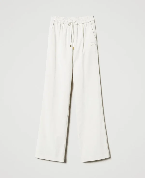 pantalon_ample_en_velours_1.webp Pantalons Élégants | Pantalons Larges Et Palazzo*TWINSET Milano Pantalon Ample En Velours Nacre