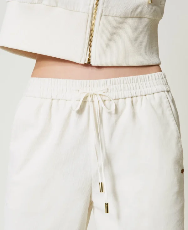 pantalon_ample_en_velours_4.webp Pantalons Élégants | Pantalons Larges Et Palazzo*TWINSET Milano Pantalon Ample En Velours Nacre