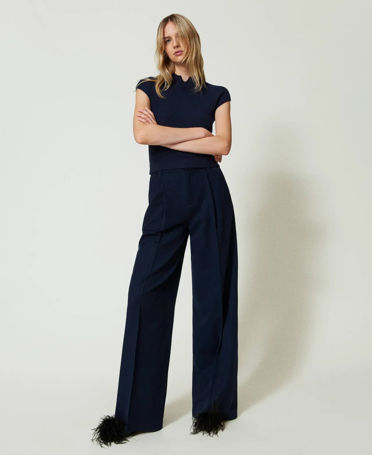 Pantalons Élégants | Pantalons Larges Et Palazzo*TWINSET Milano Pantalon Ample Rayé Avec Lurex Indigo Rayure Lurex