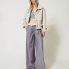 Pantalons Élégants | Pantalons Larges Et Palazzo*TWINSET Milano Pantalon Ample Rayé Avec Revers Gris Chiné Rayure Neige