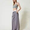 Pantalons Élégants | Pantalons Larges Et Palazzo*TWINSET Milano Pantalon Ample Rayé Avec Revers Gris Chiné Rayure Neige