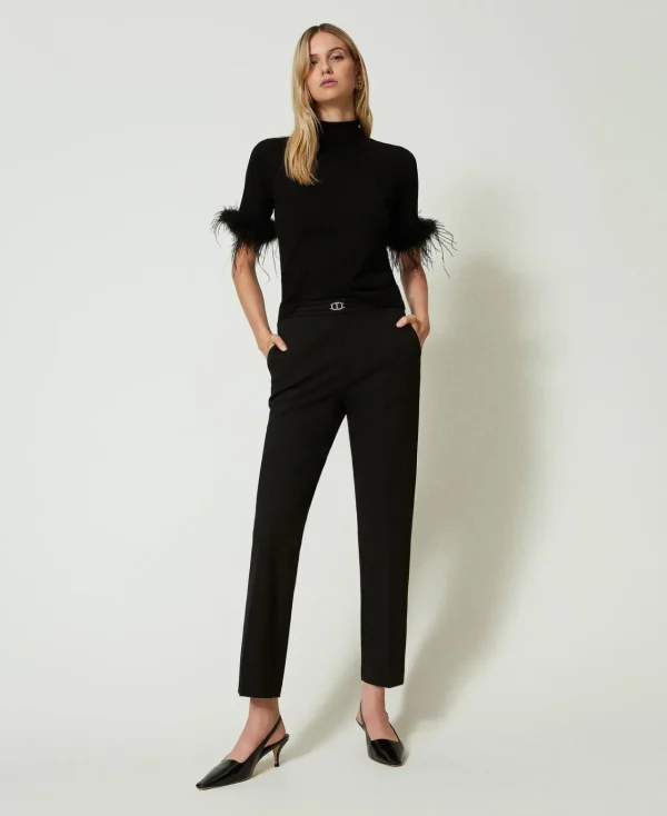 Pantalons Élégants | Pantalons Droits Et Cigarette*TWINSET Milano Pantalon Avec Bride Oval T Et Pli Noir