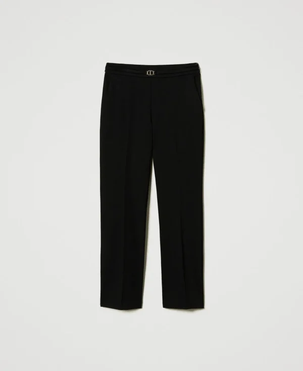 Pantalons Élégants | Pantalons Droits Et Cigarette*TWINSET Milano Pantalon Avec Bride Oval T Et Pli Noir
