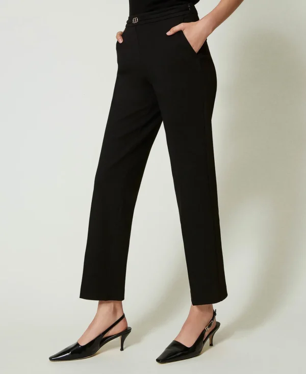 Pantalons Élégants | Pantalons Droits Et Cigarette*TWINSET Milano Pantalon Avec Bride Oval T Et Pli Noir