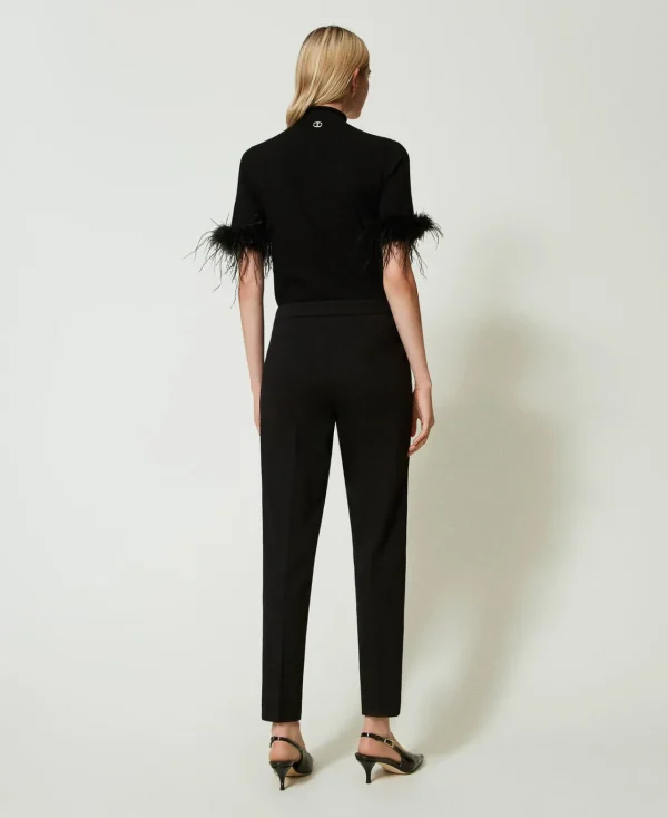 Pantalons Élégants | Pantalons Droits Et Cigarette*TWINSET Milano Pantalon Avec Bride Oval T Et Pli Noir