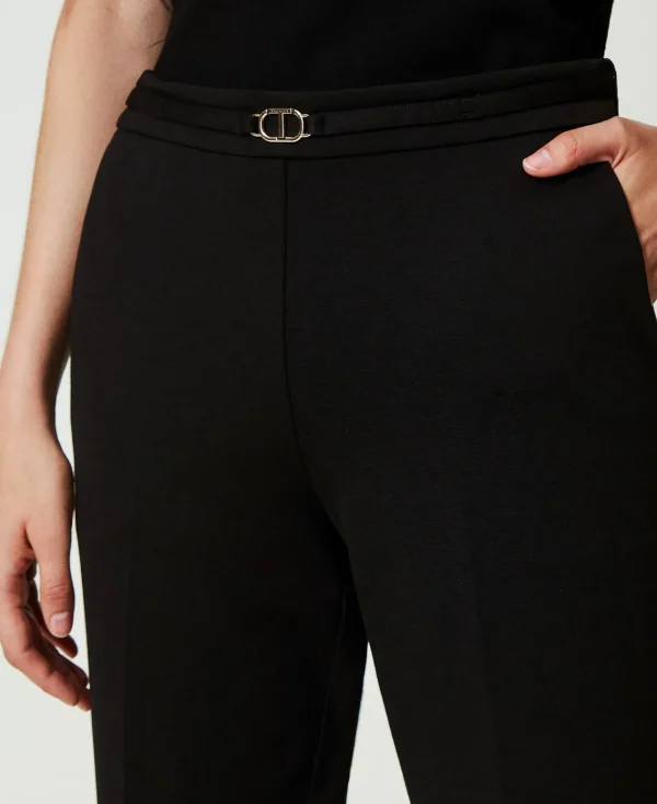 Pantalons Élégants | Pantalons Droits Et Cigarette*TWINSET Milano Pantalon Avec Bride Oval T Et Pli Noir