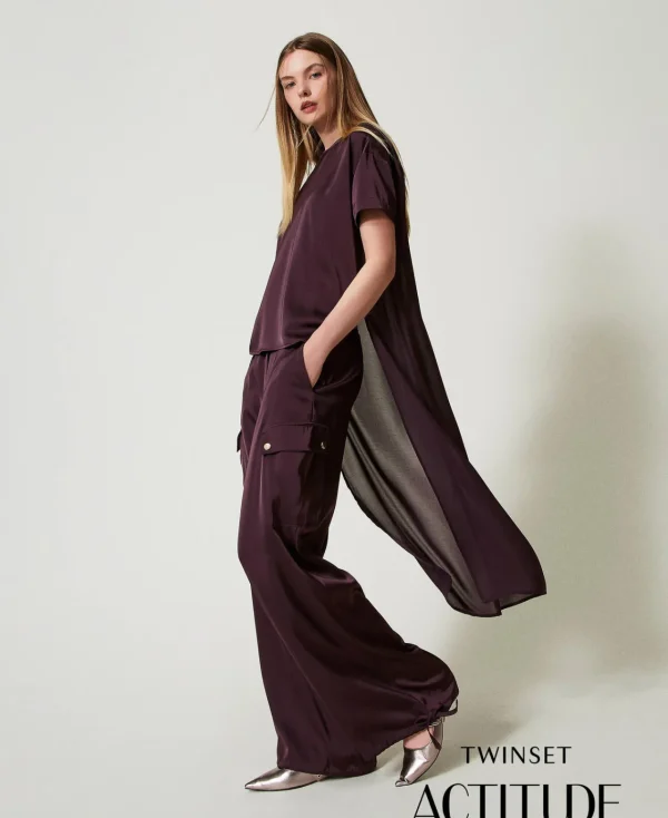 Pantalons Cargo*TWINSET Milano Pantalon Cargo En Satin Potent Purple