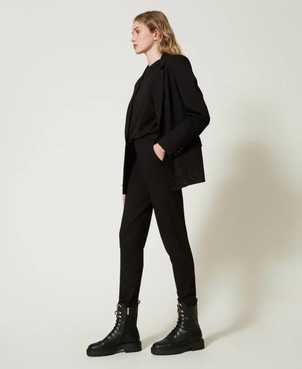 pantalon_cigarette_avec_l_2.webp Pantalons Droits Et Cigarette*TWINSET Milano Pantalon Cigarette Avec élastique Noir