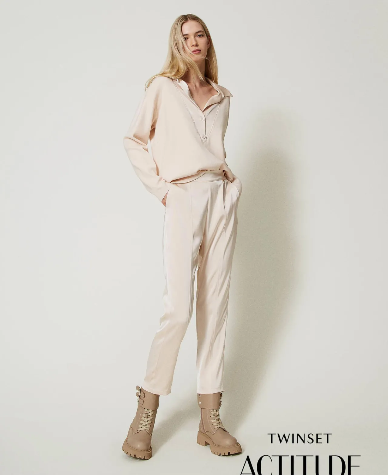 Pantalons Droits Et Cigarette*TWINSET Milano Pantalon Cigarette En Satin Rose Cloud Pink