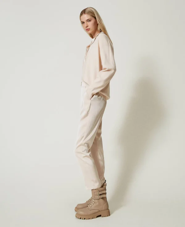 Pantalons Droits Et Cigarette*TWINSET Milano Pantalon Cigarette En Satin Rose Cloud Pink