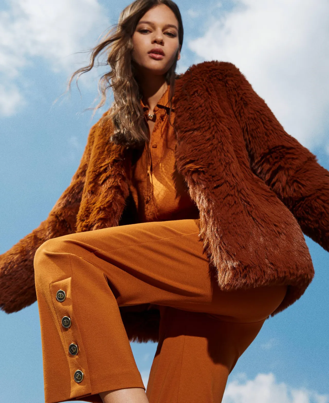 Pantalons Élégants*TWINSET Milano Pantalon Cropped Avec Boutons Marron Cuir