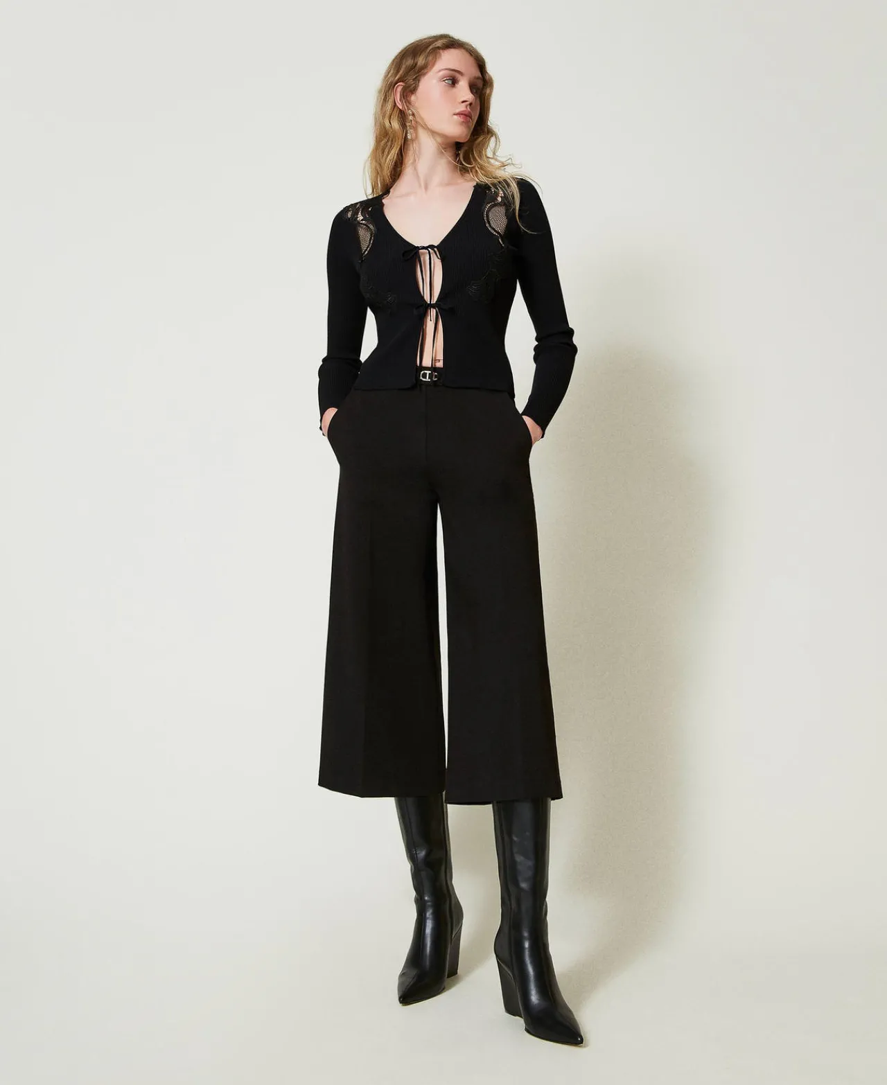 Pantalons Larges Et Palazzo*TWINSET Milano Pantalon Cropped Avec Bride Oval T Noir