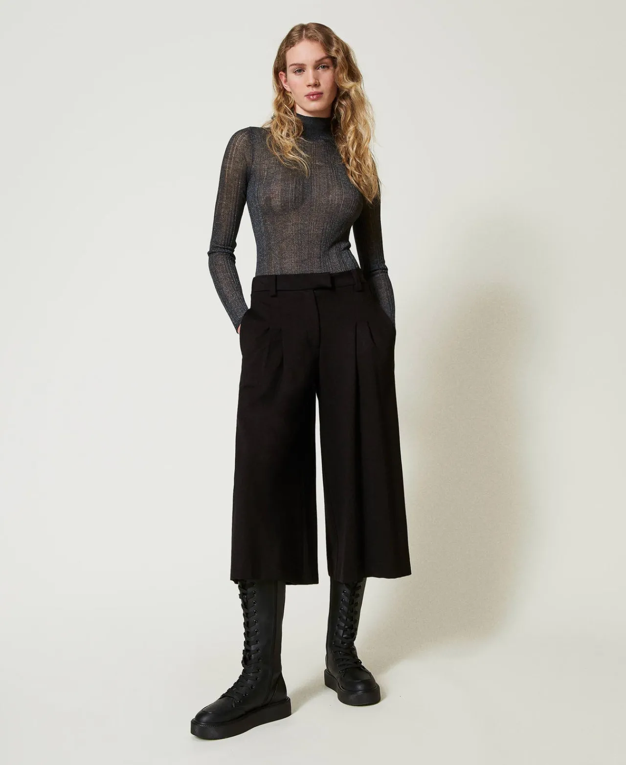 Pantalons Larges Et Palazzo*TWINSET Milano Pantalon Cropped Taille Haute Noir