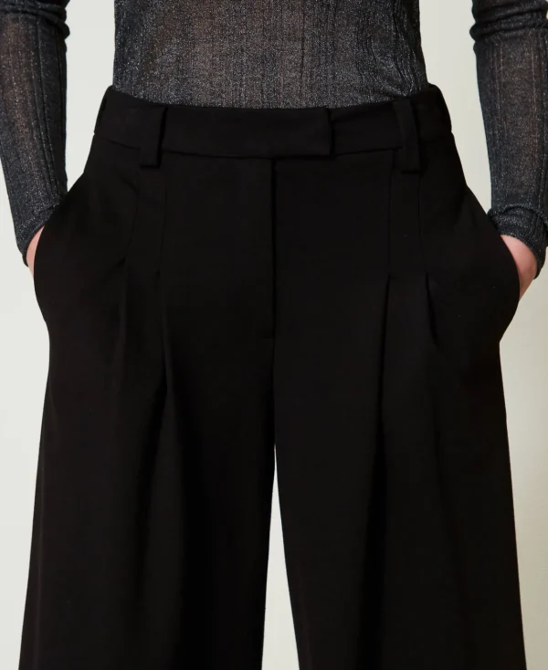 Pantalons Larges Et Palazzo*TWINSET Milano Pantalon Cropped Taille Haute Noir