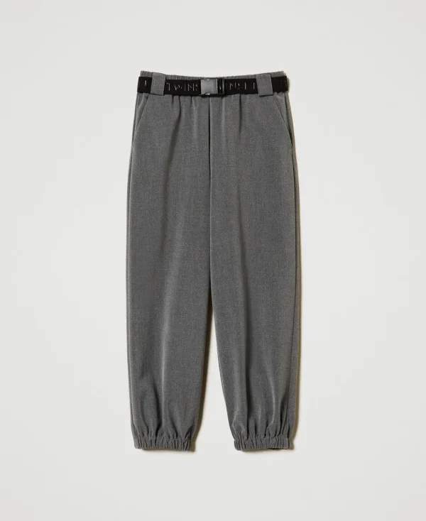 Pantalons Et Jeans*TWINSET Milano Pantalon De Jogging En Flanelle Avec Ceinture Gris Moyen Mélangé