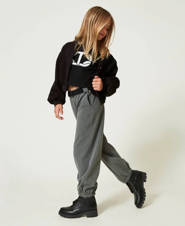 Pantalons Et Jeans*TWINSET Milano Pantalon De Jogging En Flanelle Avec Ceinture Gris Moyen Mélangé