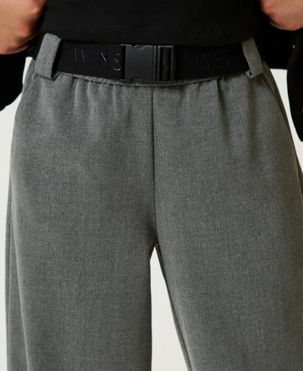 Pantalons Et Jeans*TWINSET Milano Pantalon De Jogging En Flanelle Avec Ceinture Gris Moyen Mélangé