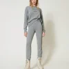 Pantalons De Jogging*TWINSET Milano Pantalon De Jogging En Maille De Laine Mélangée Avec Logo Brodé Gris Chiné Foncé
