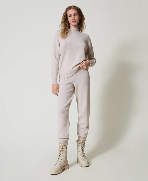 Pantalons De Jogging*TWINSET Milano Pantalon De Jogging En Maille Mélangée De Laine Et Lurex Bicolore Blanc Neige/Or Lurex