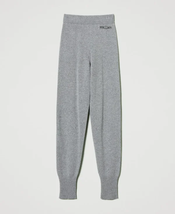Pantalons De Jogging*TWINSET Milano Pantalon De Jogging En Maille De Laine Mélangée Avec Logo Brodé Gris Chiné Foncé