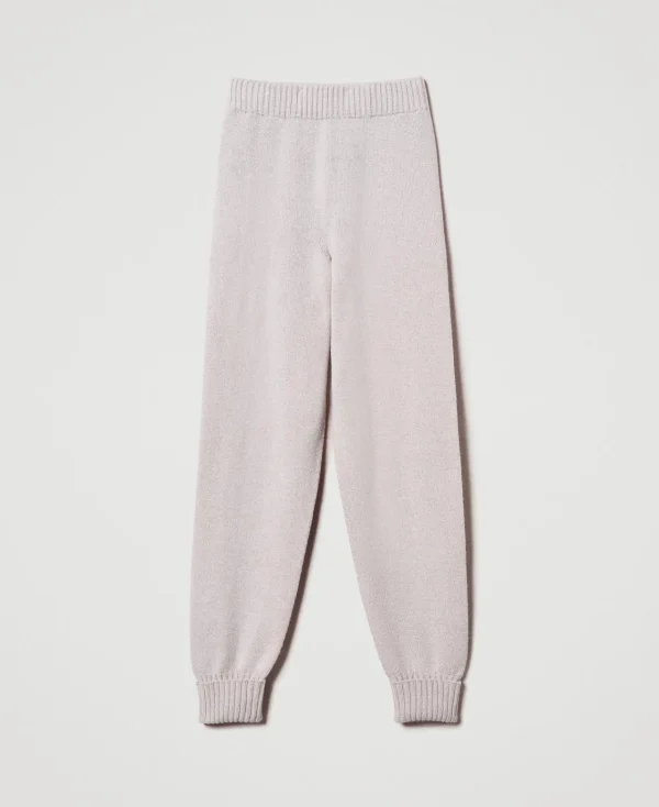 Pantalons De Jogging*TWINSET Milano Pantalon De Jogging En Maille Mélangée De Laine Et Lurex Bicolore Blanc Neige/Or Lurex