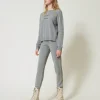 Pantalons De Jogging*TWINSET Milano Pantalon De Jogging En Maille De Laine Mélangée Avec Logo Brodé Gris Chiné Foncé
