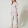 Pantalons De Jogging*TWINSET Milano Pantalon De Jogging En Maille Mélangée De Laine Et Lurex Bicolore Blanc Neige/Or Lurex