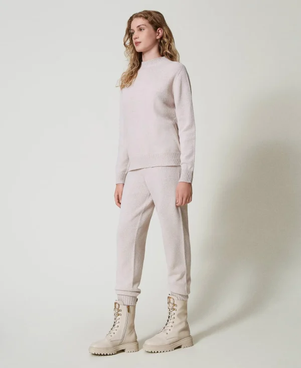 Pantalons De Jogging*TWINSET Milano Pantalon De Jogging En Maille Mélangée De Laine Et Lurex Bicolore Blanc Neige/Or Lurex