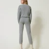 Pantalons De Jogging*TWINSET Milano Pantalon De Jogging En Maille De Laine Mélangée Avec Logo Brodé Gris Chiné Foncé