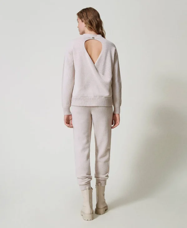 Pantalons De Jogging*TWINSET Milano Pantalon De Jogging En Maille Mélangée De Laine Et Lurex Bicolore Blanc Neige/Or Lurex