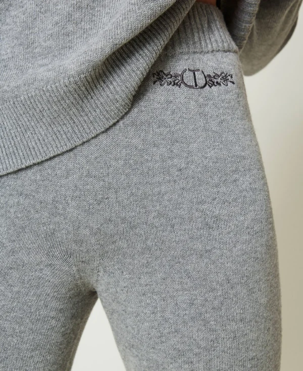 Pantalons De Jogging*TWINSET Milano Pantalon De Jogging En Maille De Laine Mélangée Avec Logo Brodé Gris Chiné Foncé