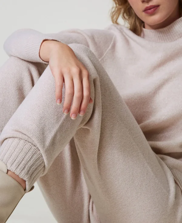 Pantalons De Jogging*TWINSET Milano Pantalon De Jogging En Maille Mélangée De Laine Et Lurex Bicolore Blanc Neige/Or Lurex
