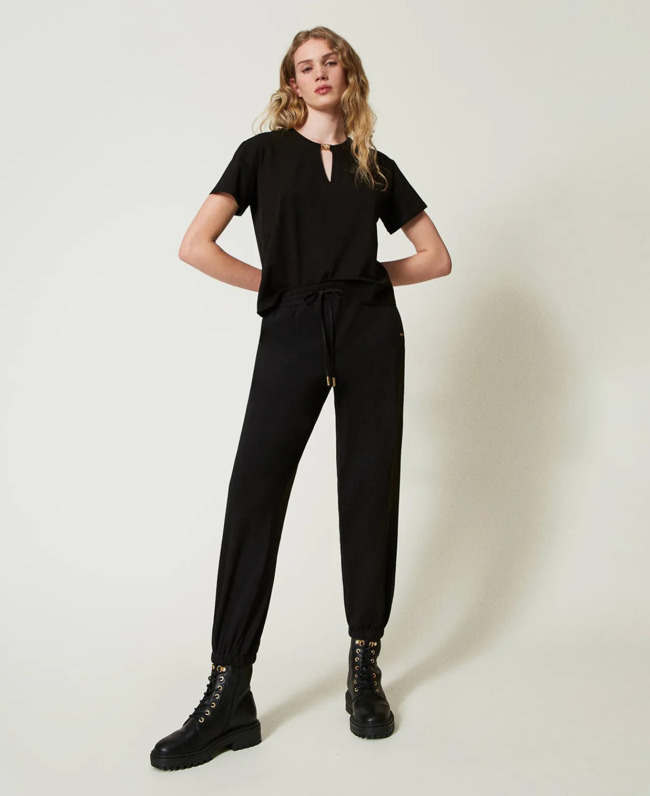 Pantalons De Jogging*TWINSET Milano Pantalon De Jogging En Molleton Avec Satin Noir