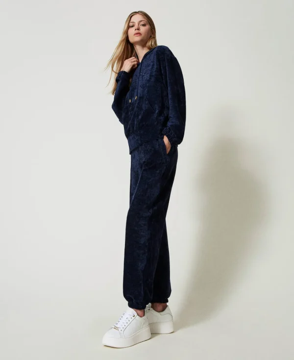 pantalon_de_jogging_en_ve_2.webp Pantalons De Jogging*TWINSET Milano Pantalon De Jogging En Velours Bleu Blackout