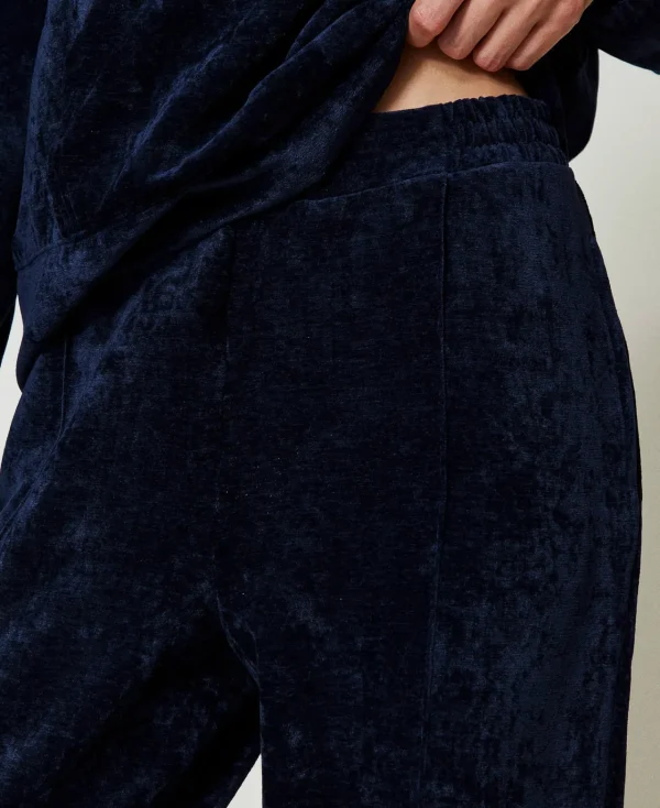 pantalon_de_jogging_en_ve_4.webp Pantalons De Jogging*TWINSET Milano Pantalon De Jogging En Velours Bleu Blackout
