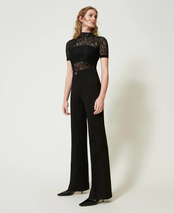 Pantalons Élégants | Pantalons Droits Et Cigarette*TWINSET Milano Pantalon Droit Avec Bride Oval T Noir