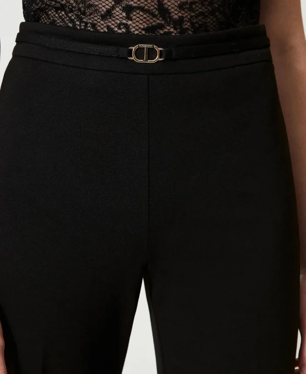 Pantalons Élégants | Pantalons Droits Et Cigarette*TWINSET Milano Pantalon Droit Avec Bride Oval T Noir