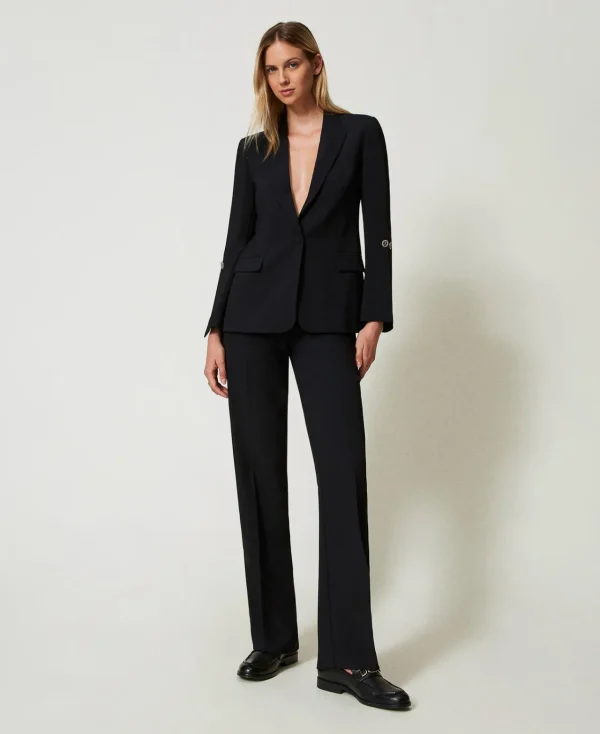 Pantalons Élégants | Pantalons Droits Et Cigarette*TWINSET Milano Pantalon Droit En Crêpe Cady Noir