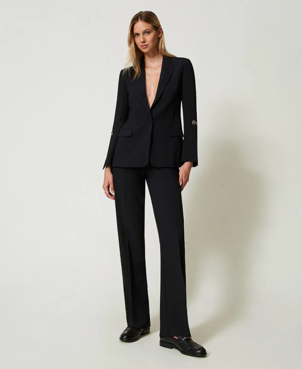 pantalon_droit_en_crpe_ca_0.webp Pantalons Élégants | Pantalons Droits Et Cigarette*TWINSET Milano Pantalon Droit En Crêpe Cady Noir